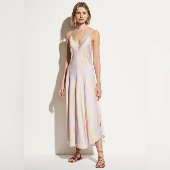 NWT VINCE Rainbow Wash Satin Slip Dress In Size Medium Pink Blue Yellow Purple - Picture 2 of 16
